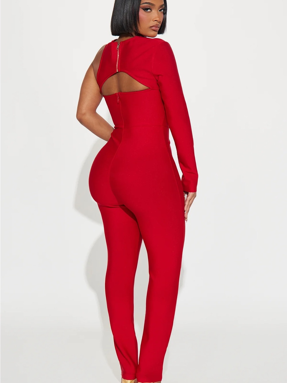 Fashion Nova Red Asymmetric One-Sleeve Jumpsuit - Picture 3 of 3